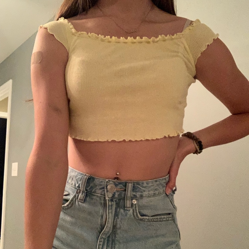 Yellow off the shoulder crop top